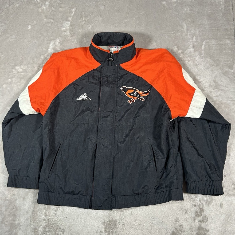 VTG Baltimore Orioles Apex One Jacket Mens L MLB Windbreaker Black Orange